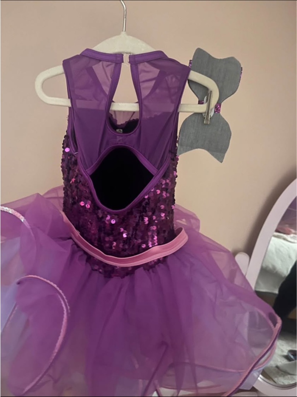 Weissman Purple Sequin Tutu Dress with Pink Trim